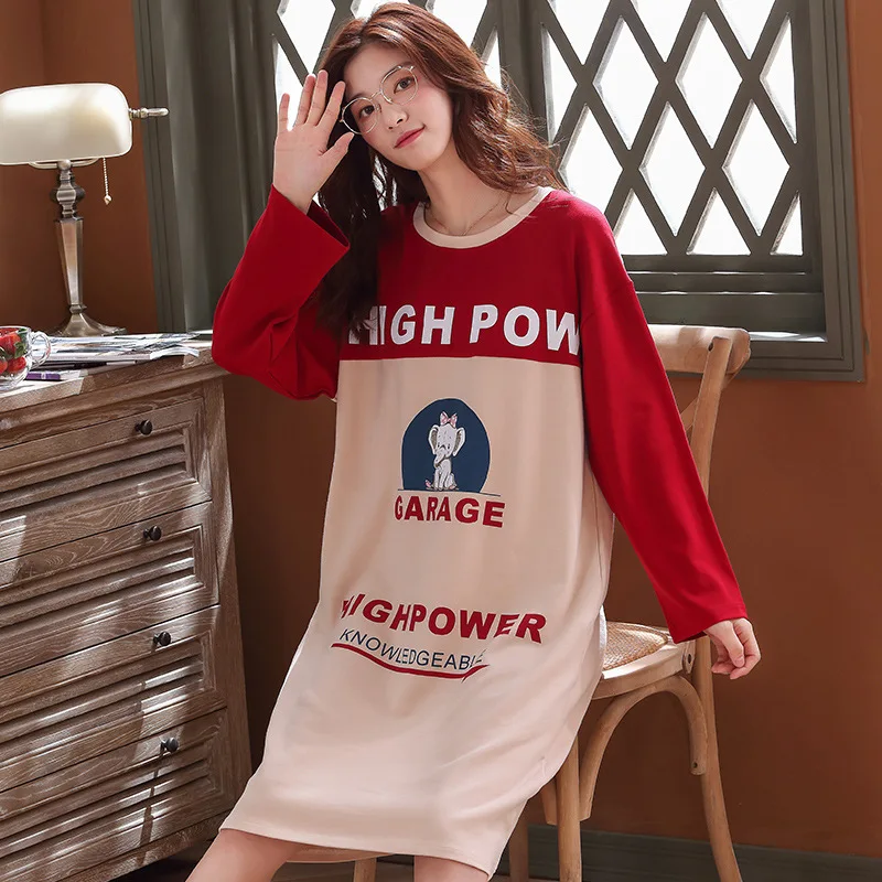 

6126 # Mixed Colors Baby Elephant Pullover YD Long Sleeve Korean-style Sweet Pajamas Nightgown Homewear Set Plus-sized