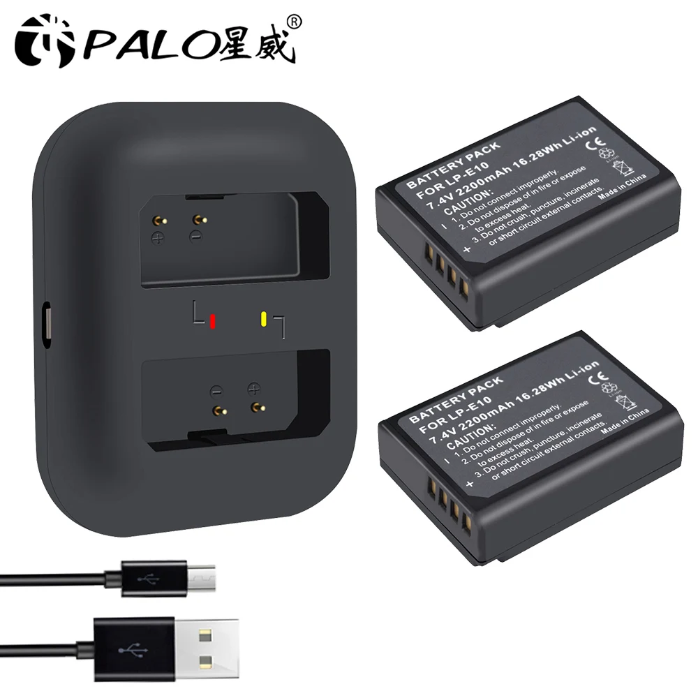 PALO origial 2 шт. LP-E10 LP E10 LPE10 Камера батареи для цифровой однообъективной зеркальной камеры Canon EOS 1100D 1200d 1300d Kiss X50 X70 X80 Rebel T3 T5 T5 - Цвет: 2pcs and chargerA