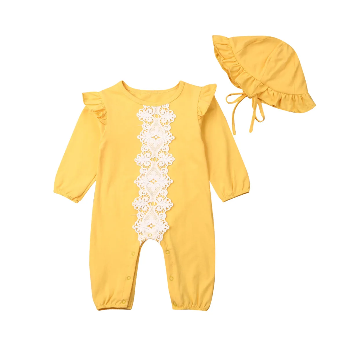 Комплект из 2 предметов; милый комбинезон с длинными рукавами для новорожденных и маленьких девочек; комбинезон; комбинезоны; комплекты с шапочками; одежда для малышей
