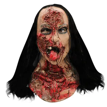 

squishy toys for Halloween Horror Mask Scared Party Wig Female Ghost Style Mask Melting Face Adult Latex Costume Halloween Scary
