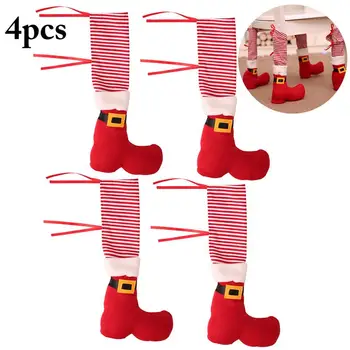 

4PCS Christmas Chair Leg Socks Decorative Santa Boots Furniture Sock Chair Sock Furniture Glides Chair Leg Pads
