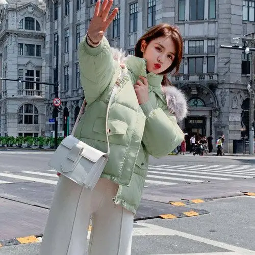 Women Short Jacket Mujer New Autumn Winter Casual Hooded Faux Fur Collar Zipper Padded Coat Female Pink Outerwear Parkas - Цвет: 4