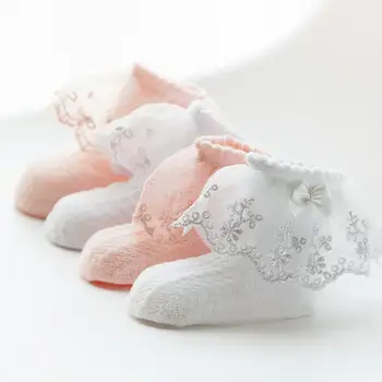 

1 Pair Newborn Baby Girl Socks Summer Baby Girl Pointelle Ruffled Bow Lace Cotton Ankle Socks Princess Toddler Socks Baby