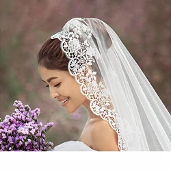 Ivory Bridal Veils Lace Applique Edge Wedding Veils  Bridal Accessories Chapel With Comb