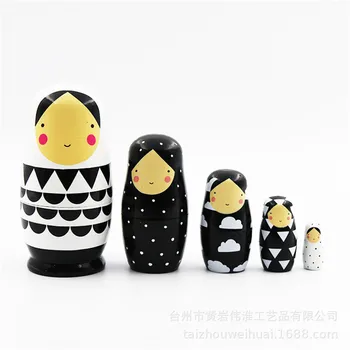

5pcs Set Russian Nesting Dolls Wooden Matryoshka Doll Handmade Painted Stacking Dolls Collectible Craft Toy 5" Tall 5.5*12.5cm