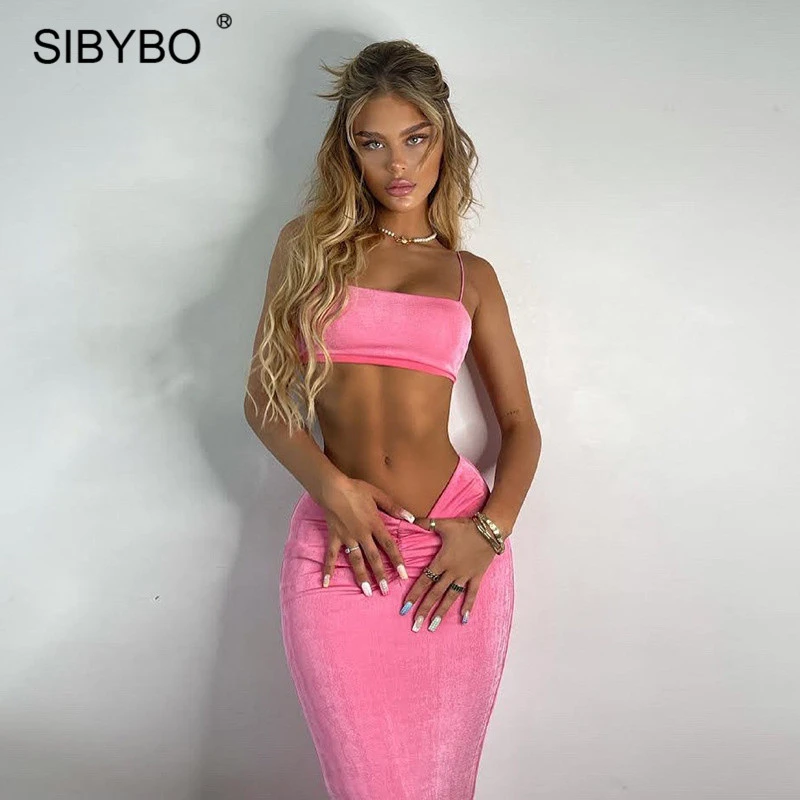 Sibybo Pink Two Piece Set Women Summer Outfits Sexy Y2K Corset Tops And  Long Skirts Suits Femme Casual Beach Matching Sets 2021|Dress Suits| -  AliExpress