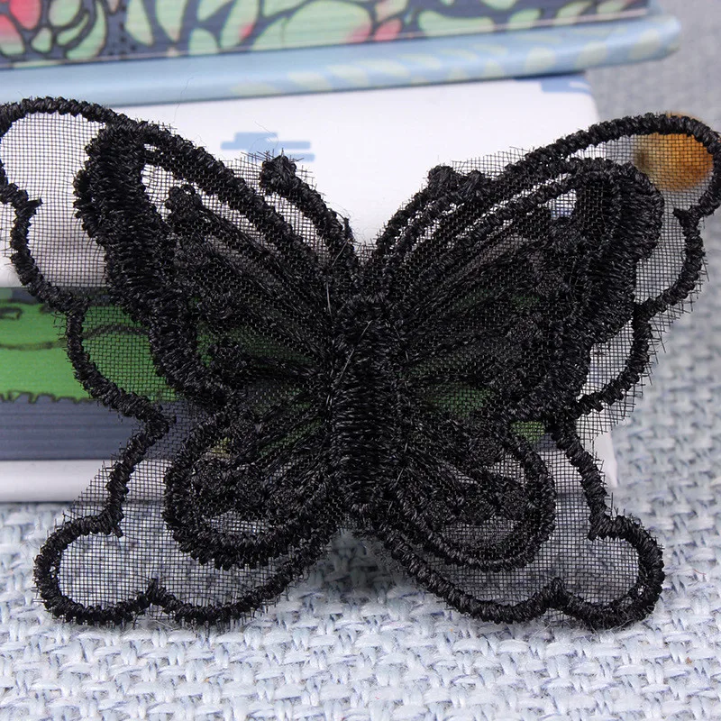 Черные розовые кружевные вышитые нашивки для одежды Цветочная бабочка