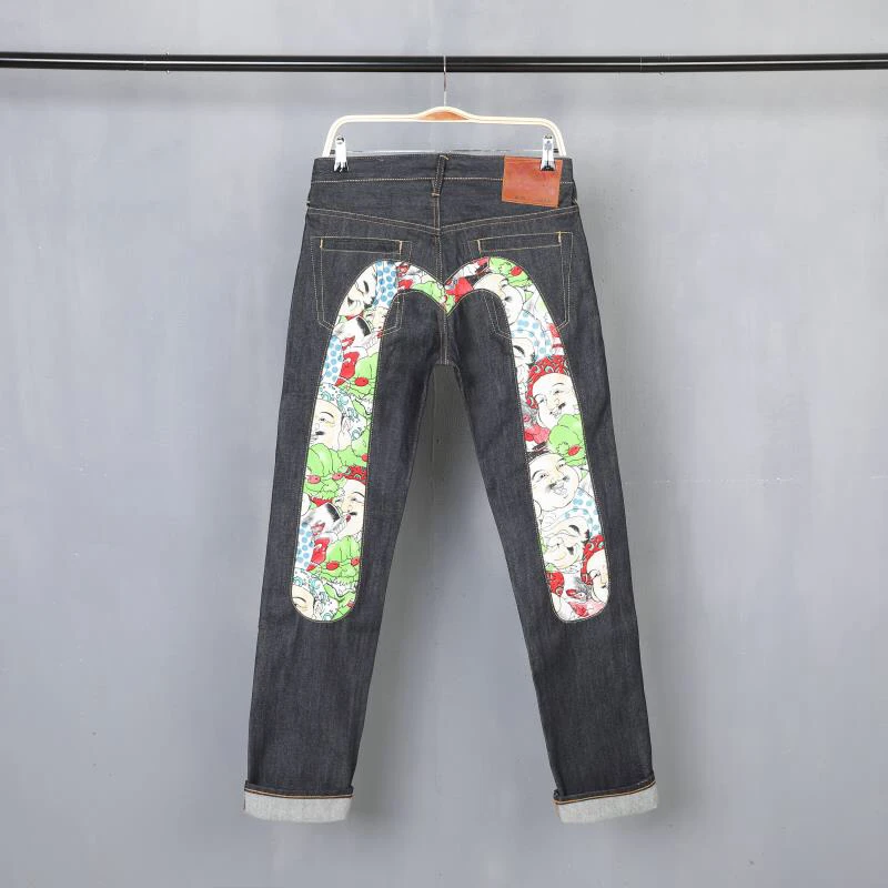 Evisu новые Дышащие Модные мужские штаны наивысшего качества теплые джинсы прямой принт досуг печать средняя талия мужские брюки E6196