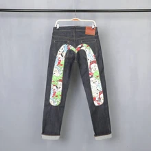 Evisu новые Дышащие Модные мужские штаны наивысшего качества теплые джинсы прямой принт досуг печать средняя талия мужские брюки E6196