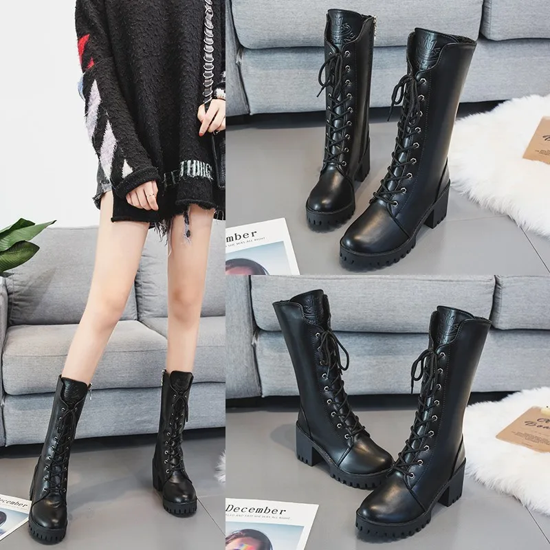 

Women shose Boots Martin Boots High heel Mid-calf Warm Winter Autumn Plus Size Designers Motorcycle boots botas de mujer