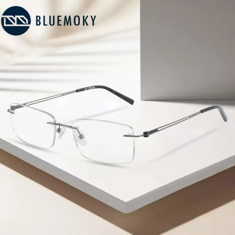 BLUEMOKY Titanium Alloy Rimless Optical Glasses Frame Men Ultralight Prescription Frameless Eyeglasses Myopia Screwless Eyewear |
