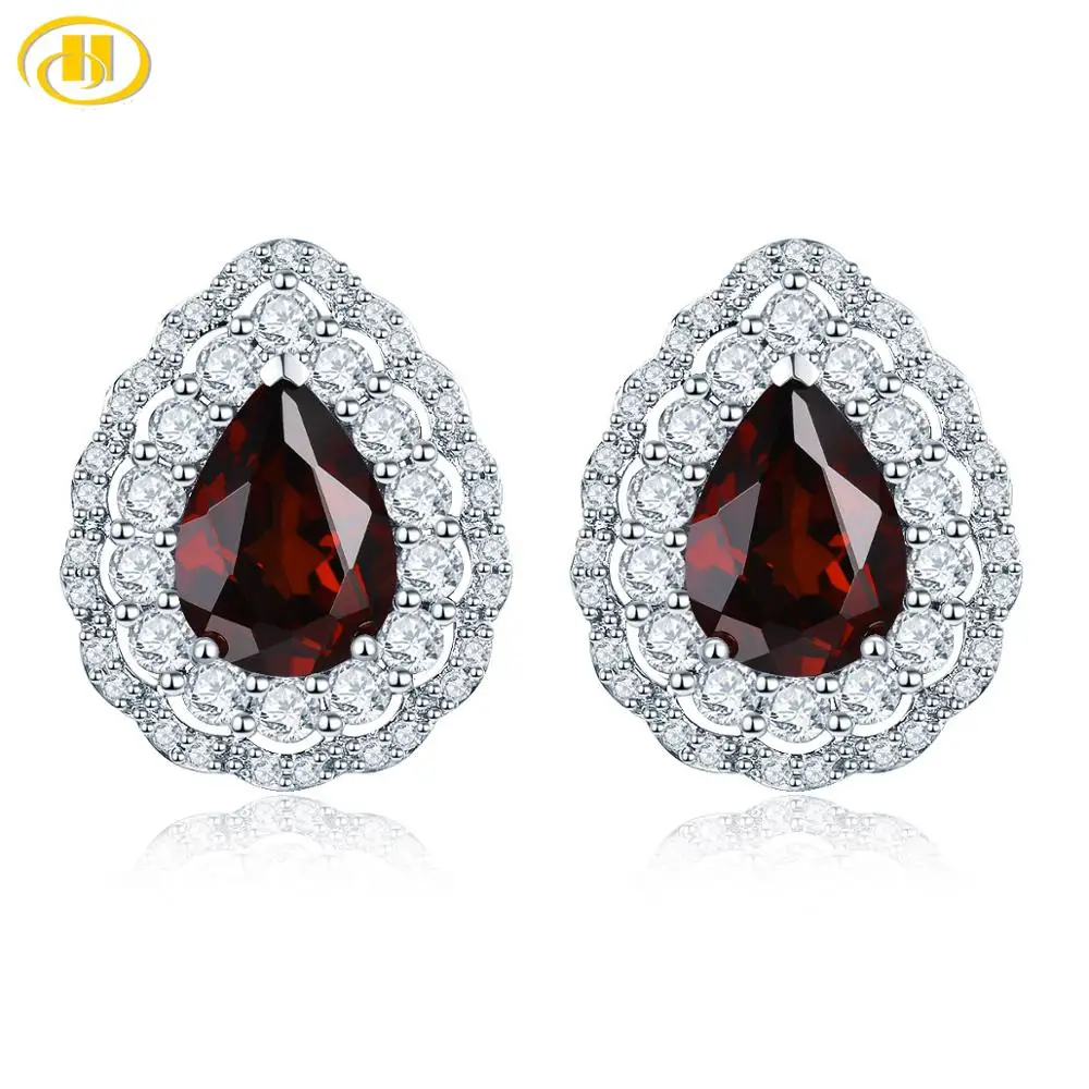 Hutang 2.20ct натуральный гранат однотонные серьги-гвоздики серебро 925 пробы тонкий элегантный кубический цирконий ювелирные изделия для женщин подарок