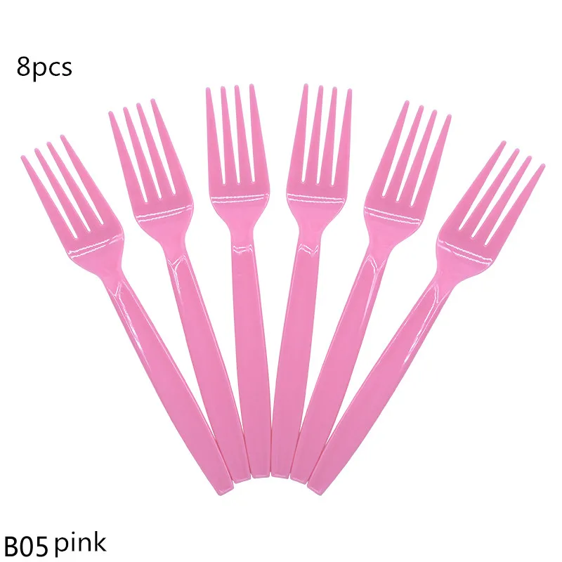 Синий Розовый с днем рождения посуда одноразовый Бумажный стаканчик полотенце детский душ декор нож вилка ложка палочки для еды - Цвет: B05 pink