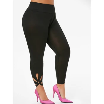 

ROSE GAL High Waisted O Ring Cut Out Ninth Plus Size Leggings High Waisted Solid Leggings 2019 New Skinny Elastic Women Leggings