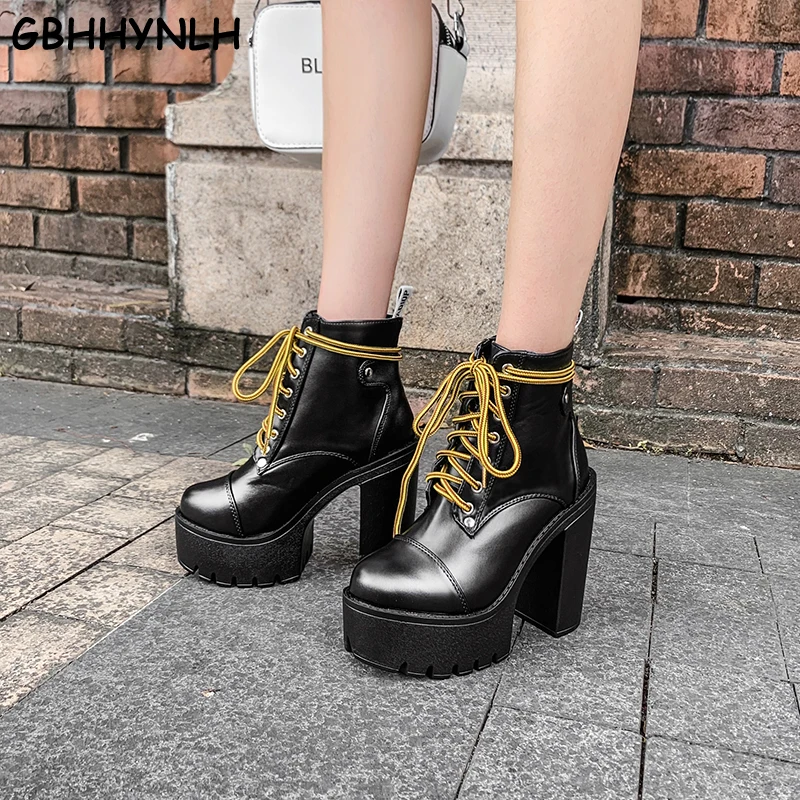 

GBHHYNLH Women's Comfy Elastic Platform Boots Round Toe Chunky High Heel Pull on Ankle Booties Patent leather white boots LJA813