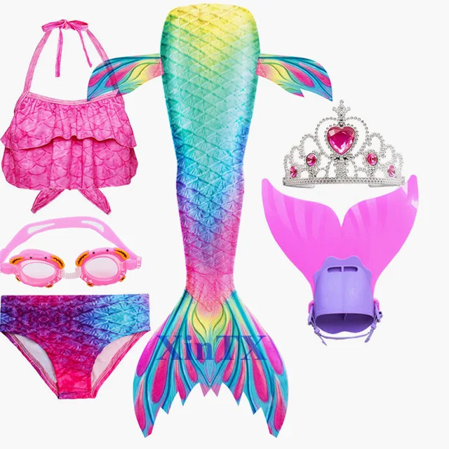 Купальник бикини с хвостом Русалочки для девочек купальный костюм плавниками и