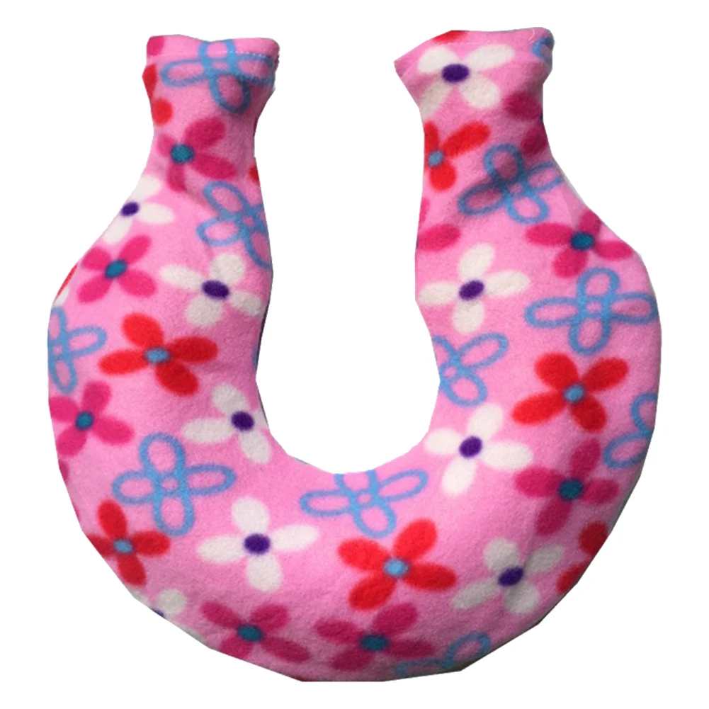 1400 мл сумка для горячей воды, теплая Защитная Наплечная Сумка из кораллового флиса, сохраняющая тепло, для шеи, моющаяся, u-образная, съемная, портативная - Цвет: Pink Flowers