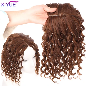 Parrucchino Nero Marrone Ricciolo con Clip, Extension Sintetiche per Copertura Capelli Bianchi, Chiusura di Ricambio per Parrucchino