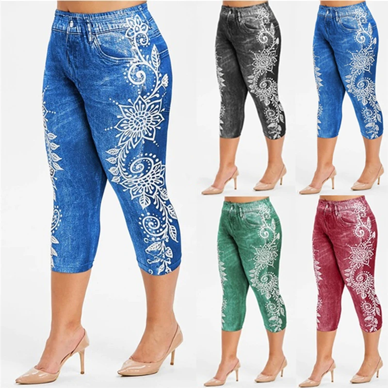 Printed False Denim Short Leggings 3\4 Women Jeans Leggings High Waist Breeches Capri Pants Super Elastic Jeggings Plus Size 3XL Printed False Denim Short Leggings 3\4 Women Jeans Leggings High Waist Breeches Capri Pants Super Elastic Jeggings Plus Size 3XL