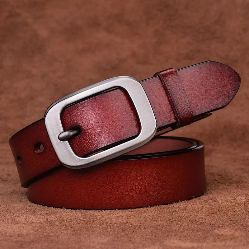 Reddish brown Простые роскошные женские натуральная женский кожаный пояс высокое качество дизайнерские серебряные металлические пряжки повседневные ремни для джинсов cinture - Цвет: Reddish brown