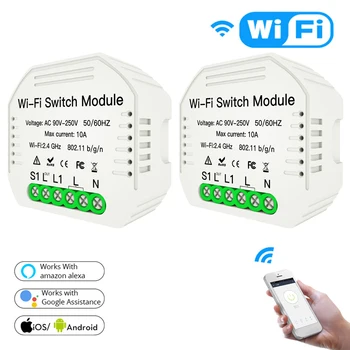 

Smart Home Smart Switch Smart Life/Tuya APP 1/2 Way 90-250V WiFi Switch Module With Rail Bracket Work With Alexa Google Home