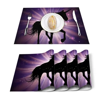 

Unicorn Black Purple Background Placemat for Dining Table Non-slip and Heat-insulating Table Mat Table Decoration Placemat