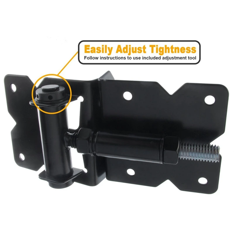 

Self Closing Gate Hinge 2-Pack (Black Finish) |The Best Set of Vinyl Fence Gate Hinges|Adjustable to Stop Gate