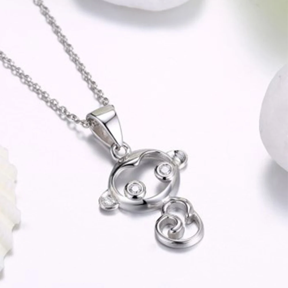 SILVERHOO, Настоящее серебро 925 пробы, милая обезьяна, изысканное женское ожерелье с подвеской, роскошное Стерлинговое Серебро, ювелирное изделие, подарок