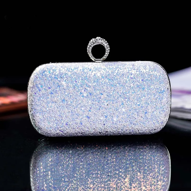 Luxy Moon Silver Sequin Clutch Bag Front View