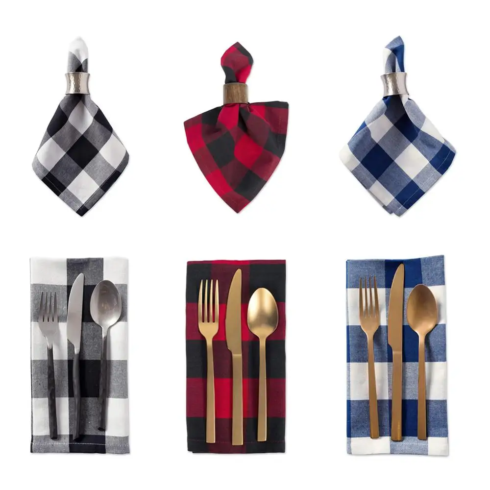 

4 PCS 51 * 51 cm Napkin Cotton Plaid Basic Cloth Napkin Serviette De Table for Christmas Party Dinners and Holidays