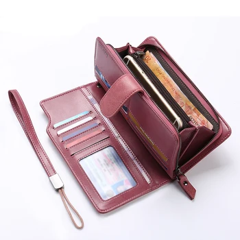 

Wallets 2020 Women Wallet Genuine Leather Ladies Wallet Female Long Wallets Women Zipper Purse Strap Card Holder Purse for Phone