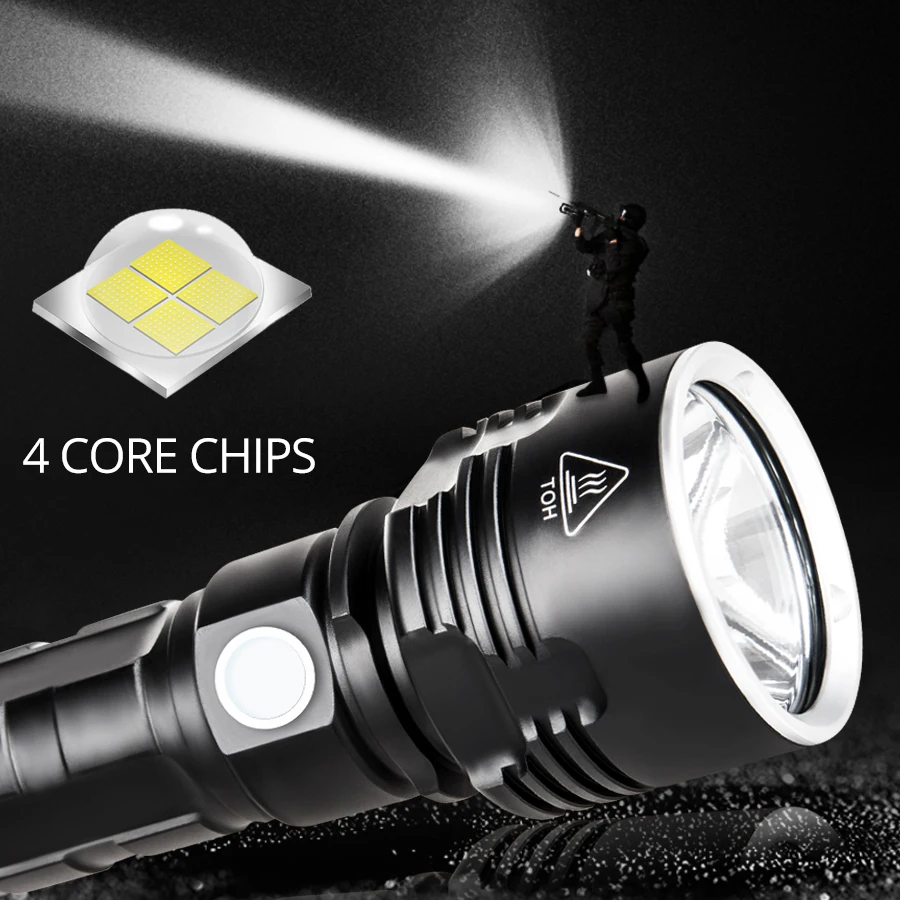Супер мощный светодиодный светильник-вспышка, фонарь с зумом XHP70.2, USB перезаряжаемая водонепроницаемая лампа, аккумулятор 18650 или 26650 для кемпинга, фонарь светильник
