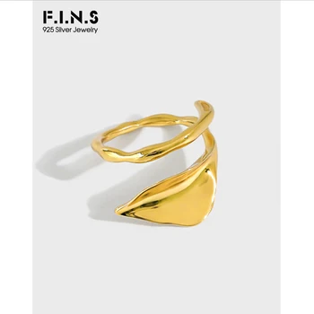 

F.I.N.S Minimalist Irregular Waving 925 Sterling Silver Ring Uneven Lotus Leaf Female Finger Rings Adjustable Fine Jewelry