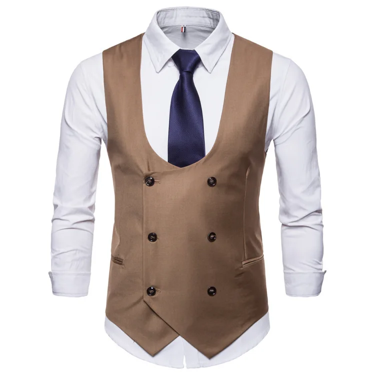 

In the autumn of 2019 the new leisure fashion vest men retro double-breasted pure color leisure suit vest