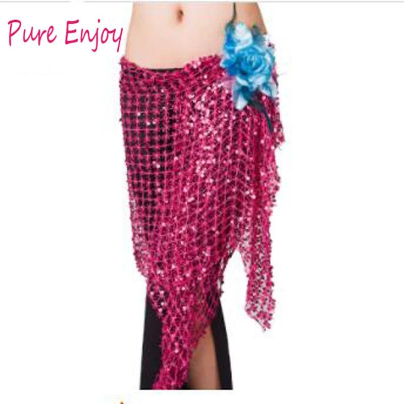 Родо Bellyqueen треугольник Belly Dance Belt Танец живота Хип-бедра Пояс шали Полотенце Полотенца Русалка Блестки полотенце - Цвет: Родо