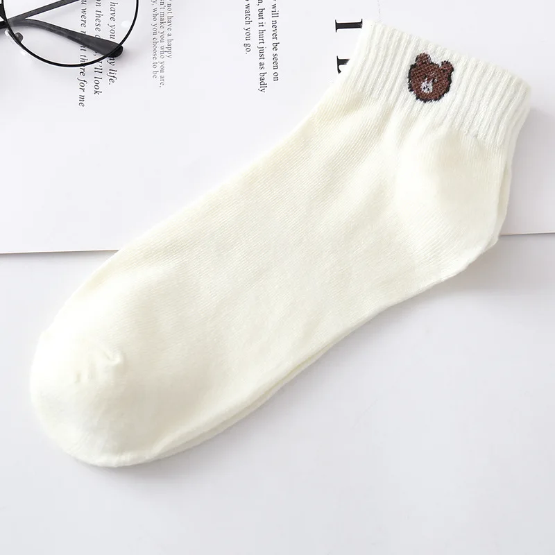 Bear socks 8 Kawaii/женские носки с вышитыми рисунками; Веселые носки до лодыжки; женские милые хлопковые короткие носки в стиле Харадзюку; Sox Girl Sokken - Цвет: Bear socks 8