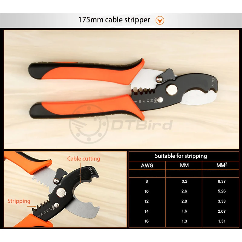 175mm cable stripper Высокое качество кабель для зачистки проводов резак щипцы автоматический многофункциональный TAB терминальные обжимные плоскогубцы инструменты - Color: 175mm cable stripper