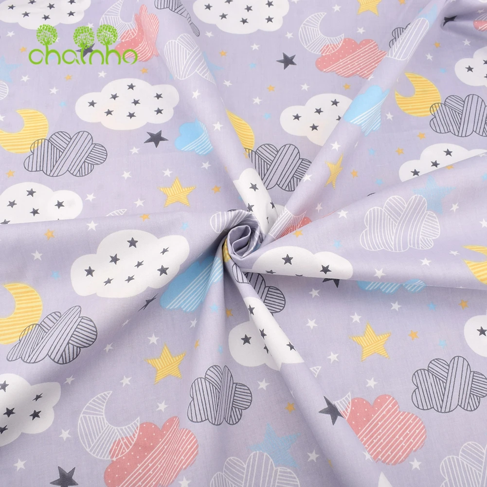 Chainho,Printed Twill Weave Cotton Fabric,DIY Sewing Quilting Material,Patchwork Cloth,8 Designs,2 Sizes,Gray Cartoon Series