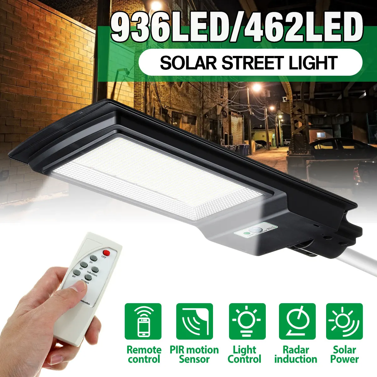 

210W 400W Outdoor LED Solar Street Light IP65 436/936LED Light Radar Motion Sensor Wall Timing Garden Lamp with Remote Control