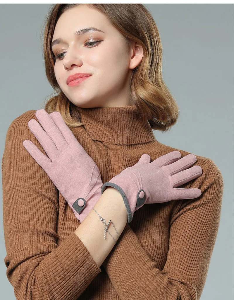 Элегантные женские перчатки с сенсорным экраном простой дизайн кнопки Мода плюс бархат Теплый Открытый ветрозащитный для езды перчатки C70