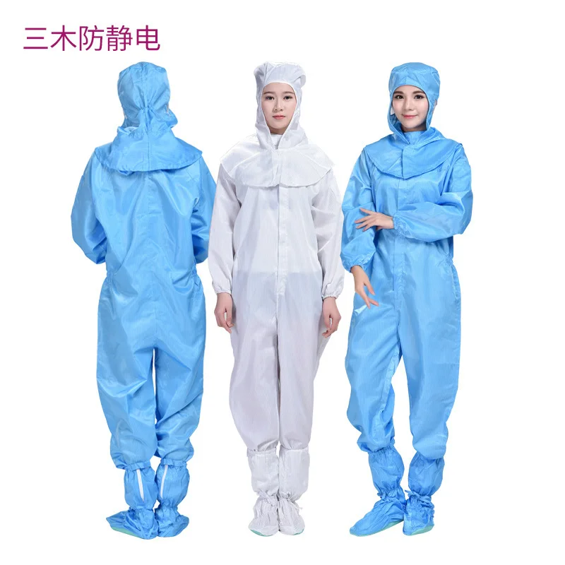 anti-static Siamese clothes clean men and women with dust-proof overalls garment cap protective wear suits | Безопасность и защита
