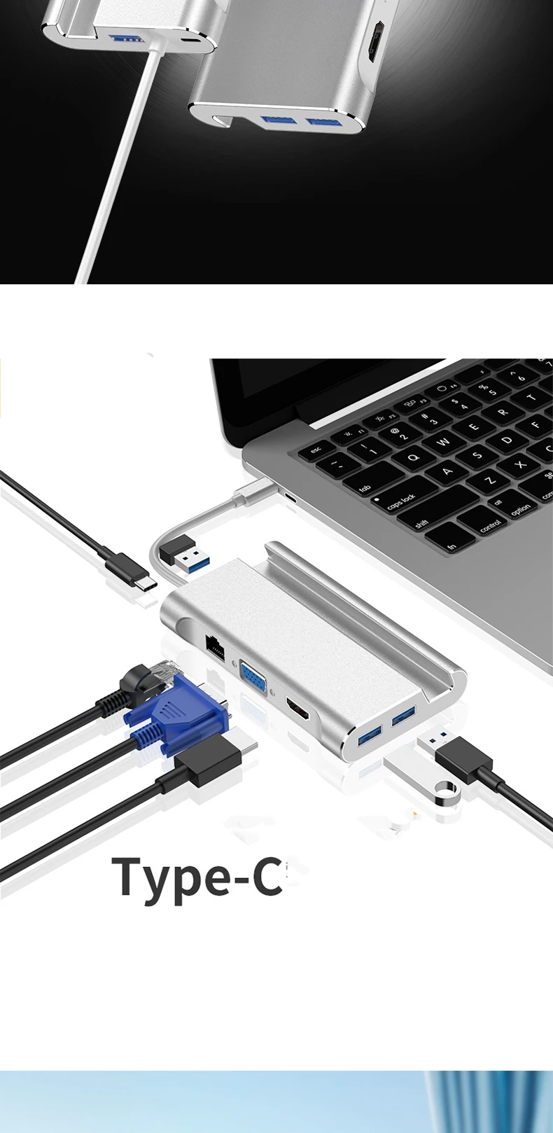 Usb type-c док-станция 7 в 1 с кронштейном для мобильного телефона, многофункциональная быстрая зарядка, портативный usb-хаб, HDMI, VGA интерфейсы