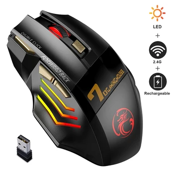 Ratón inalámbrico RGB para Gamer, Mouse ergonómico de juegos, silencioso, recargable, USB, para ordenador portátil y PC