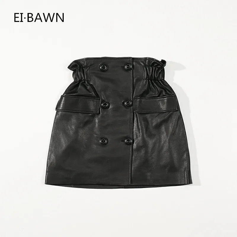 Женские штаны из натуральной овчины с эластичной талией черные зима 2019 новая