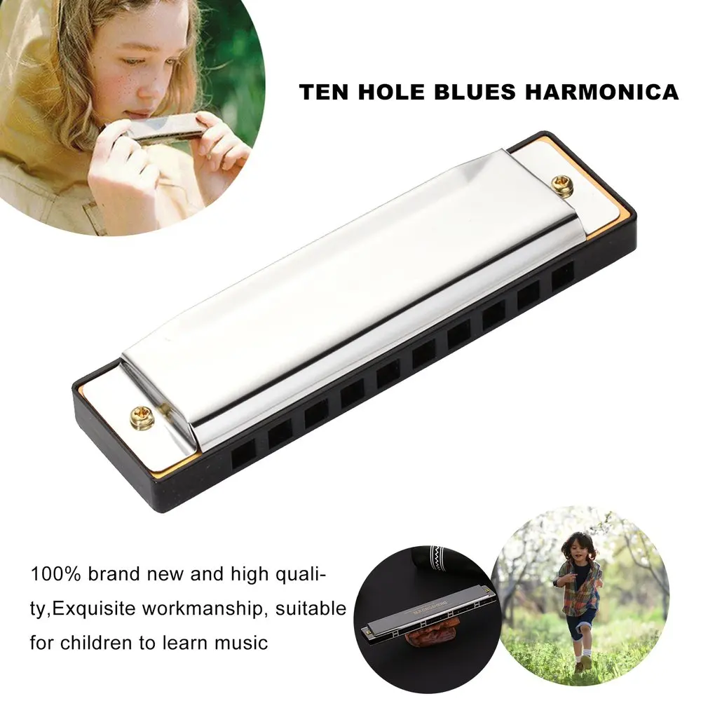 New 10 Hole Diatonic Harmonica Silver Blues Diatonic Harp Harmonicon 10