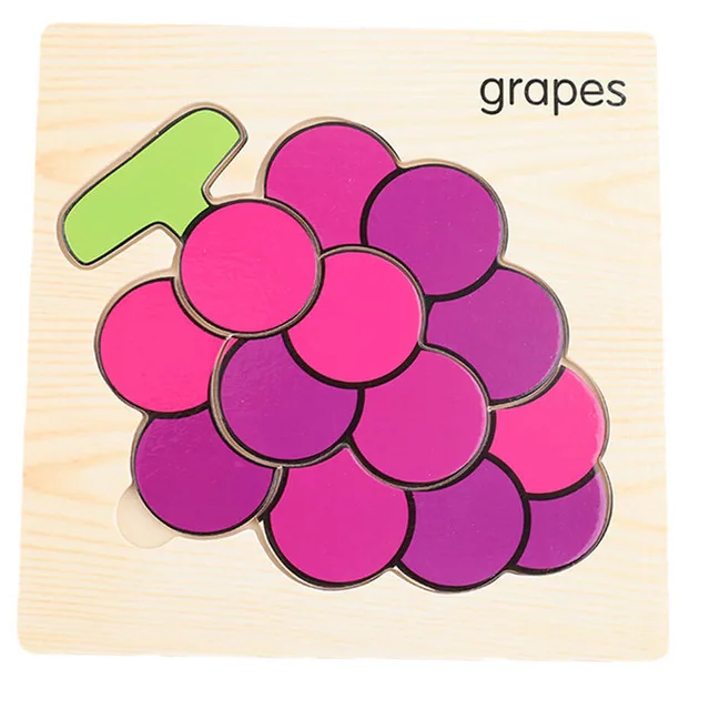 grape Детские деревянные головоломки Монтессори игрушки ручной захват доски головоломки игрушки 3D мультфильм автомобиль животные фрукты детские товары развивающие игрушки - Цвет: grape