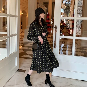 

[EWQ] 2020 Spring Summer New Pattern Long Sleeve Print Patchwork Round Collar Pullovers Higt Street Dress Women AK71101L