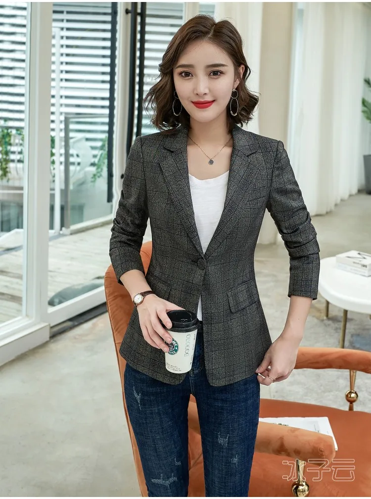 Suit jacket women new autumn plaid small suit Professional style long sleeve women's blazer Womanish jacket Coat Female