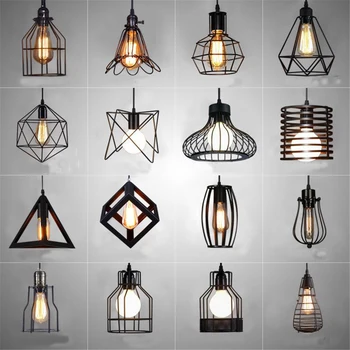 

Nordic LED Cage Pendant Lights Fixture Retro Industrial Style Coffee Restaurant Personality Bar Iron Cage Art Hanging Line Lamp