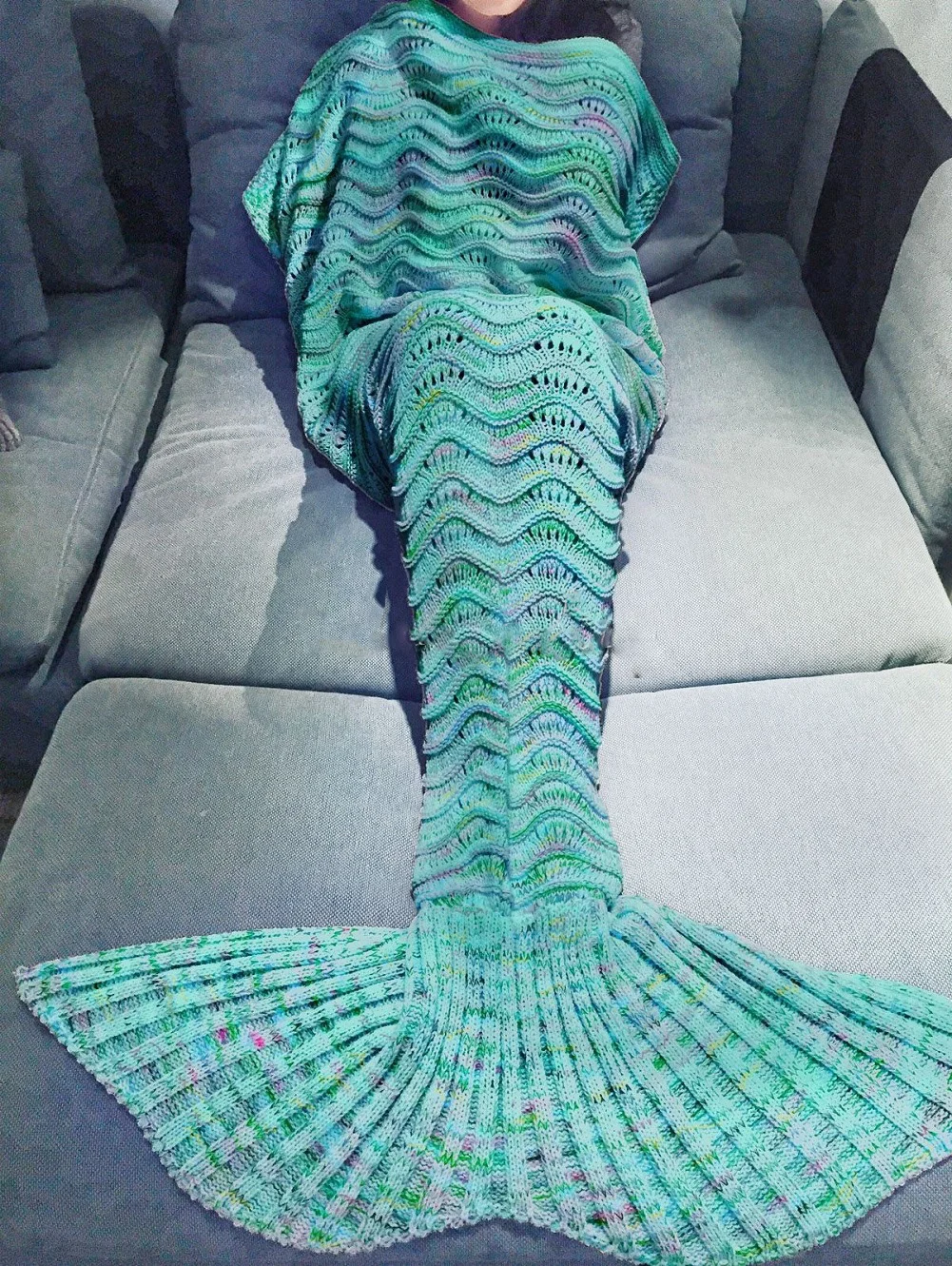 Cute Mermaid Tail Blanket Soft Warm Hand Crocheted Knitting Quilt Bag Rug Kids